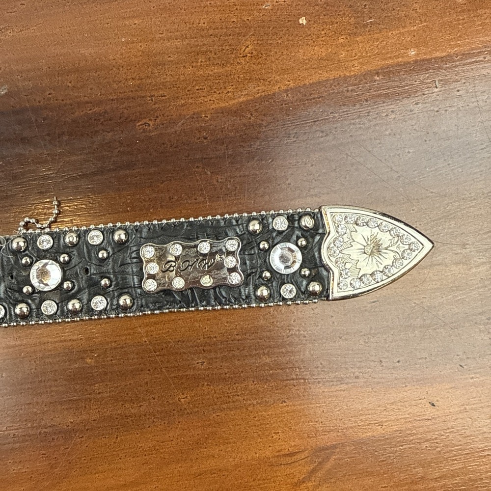 Vintage‎ Y2K Studded Rhinestone Black Leather Western Belt Sz M - Picture 6 of 9